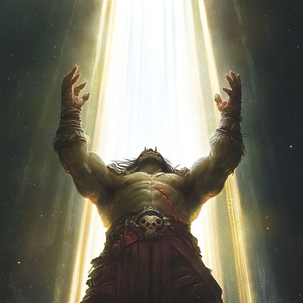 World of Warcraft orc standing in the beam of light